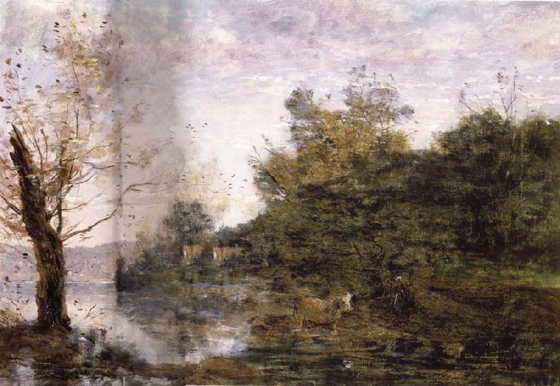 Jean Baptiste Camille  Corot a the vaquero on the Riverbank Norge oil painting art